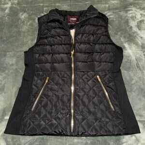 CI SONO Outerwear Black Puffer Vest Fleece Lined Gold Zip Accents Women's XL